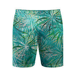 Мужские спортивные шорты Тропические листья на зеленом фоне