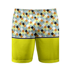 Шорты спортивные мужские Желтый неоновый комбинированный узор, цвет: 3D-принт