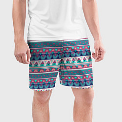 Шорты спортивные мужские Этнический орнамент терракотово-серый полосатый, цвет: 3D-принт — фото 2