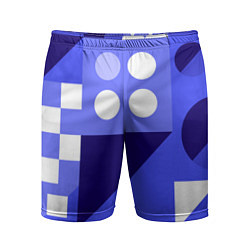 Шорты спортивные мужские Геометрические синие, фиолетовые и белые фигуры, цвет: 3D-принт