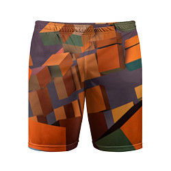 Шорты спортивные мужские Множество оранжевых кубов и фигур, цвет: 3D-принт