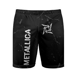 Шорты спортивные мужские Metallica glitch на темном фоне: надпись, символ, цвет: 3D-принт