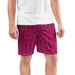 Шорты спортивные мужские Малиновый полосатый узор с цветами анемонов, цвет: 3D-принт — фото 2
