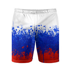 Шорты спортивные мужские Флаг России с горизонтальными подтёками, цвет: 3D-принт