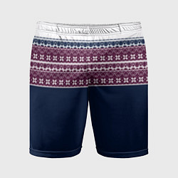 Шорты спортивные мужские Скандинавский орнамент на синем, бордовом фоне, цвет: 3D-принт