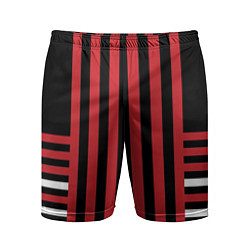 Шорты спортивные мужские Красно черный полосатый узор, цвет: 3D-принт