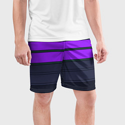 Шорты спортивные мужские Полосатый узор в серых и фиолетовых тонах, цвет: 3D-принт — фото 2