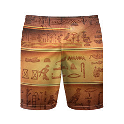 Шорты спортивные мужские Египетская стена с иероглифами и полосами, цвет: 3D-принт