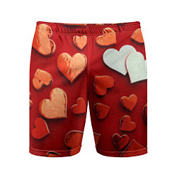 Шорты спортивные мужские Красные сердца на красном фоне, цвет: 3D-принт