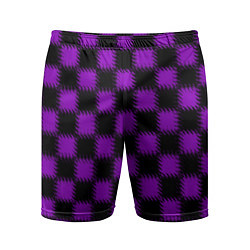 Шорты спортивные мужские Фиолетовый черный узор Шахматка, цвет: 3D-принт