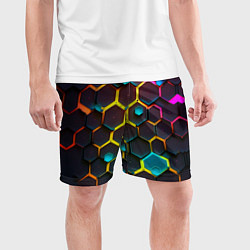 Шорты спортивные мужские Неоновые абстрактные соты, цвет: 3D-принт — фото 2