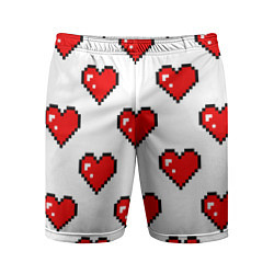 Шорты спортивные мужские Сердца в стиле пиксель-арт, цвет: 3D-принт