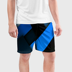 Шорты спортивные мужские Геометрия синие полосы, цвет: 3D-принт — фото 2