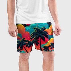 Шорты спортивные мужские Неоновые пальмы на закате, цвет: 3D-принт — фото 2