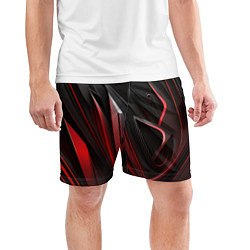 Шорты спортивные мужские Объемные красные и черные полосы, цвет: 3D-принт — фото 2