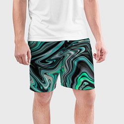Шорты спортивные мужские Черно-зеленый флюид арт, цвет: 3D-принт — фото 2