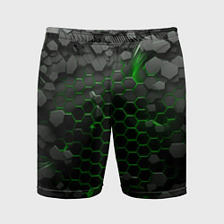 Шорты спортивные мужские Взрыв зеленых плит, цвет: 3D-принт