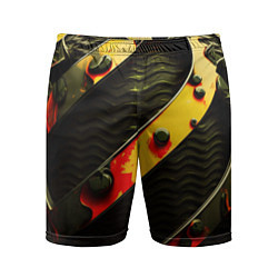 Шорты спортивные мужские Зеленая текстура оранжевые полосы, цвет: 3D-принт