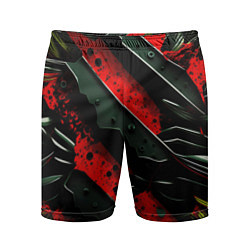 Шорты спортивные мужские Черные плашки на красном фоне, цвет: 3D-принт