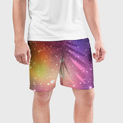 Шорты спортивные мужские Желто фиолетовое свечение и звезды, цвет: 3D-принт — фото 2