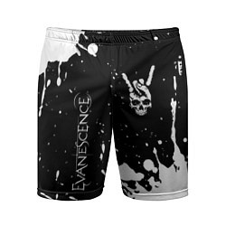 Шорты спортивные мужские Evanescence и рок символ на темном фоне, цвет: 3D-принт