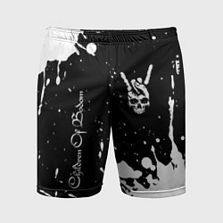 Мужские спортивные шорты Children of Bodom и рок символ на темном фоне