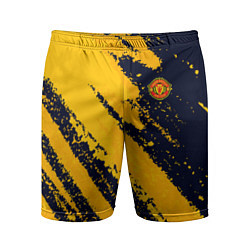 Шорты спортивные мужские ФК Манчестер Юнайтед эмблема, цвет: 3D-принт
