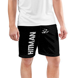 Шорты спортивные мужские Hitman glitch на темном фоне: надпись, символ, цвет: 3D-принт — фото 2