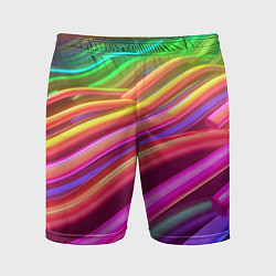Шорты спортивные мужские Неоновые радужные волны, цвет: 3D-принт