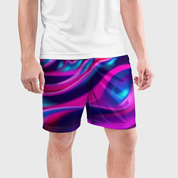 Шорты спортивные мужские Фиолетовые неоновые волны, цвет: 3D-принт — фото 2
