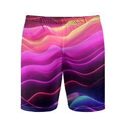 Шорты спортивные мужские Розовые и фиолетовые неоновые волны, цвет: 3D-принт