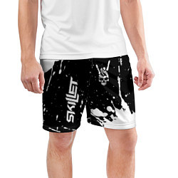 Шорты спортивные мужские Skillet и рок символ на темном фоне, цвет: 3D-принт — фото 2