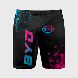 Мужские спортивные шорты BYD - neon gradient: надпись, символ