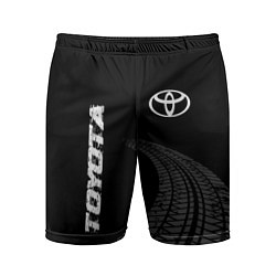 Шорты спортивные мужские Toyota speed на темном фоне со следами шин: надпис, цвет: 3D-принт