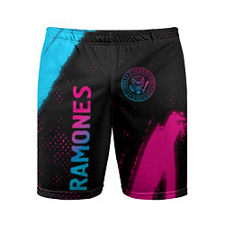 Шорты спортивные мужские Ramones - neon gradient: надпись, символ, цвет: 3D-принт