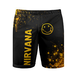 Шорты спортивные мужские Nirvana - gold gradient: надпись, символ, цвет: 3D-принт
