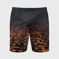 Шорты спортивные мужские Черные и оранжевые пиксели, цвет: 3D-принт