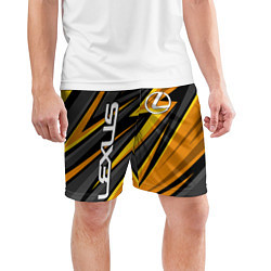 Шорты спортивные мужские Лексус - желтая спортивная абстракция, цвет: 3D-принт — фото 2