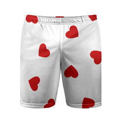 Шорты спортивные мужские Красные сердечки на белом, цвет: 3D-принт