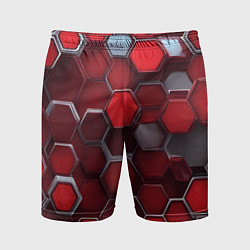 Шорты спортивные мужские Cyber hexagon red, цвет: 3D-принт