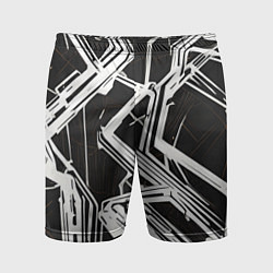 Шорты спортивные мужские Белые полосы на чёрном фоне, цвет: 3D-принт