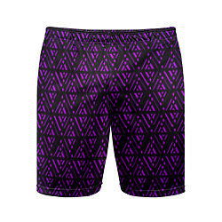 Шорты спортивные мужские Фиолетовые ромбы на чёрном фоне, цвет: 3D-принт