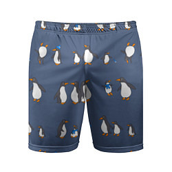 Мужские спортивные шорты Забавное семейство пингвинов