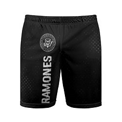 Мужские спортивные шорты Ramones glitch на темном фоне по-вертикали