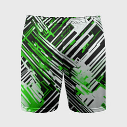 Шорты спортивные мужские Киберпанк линии белые и зелёные, цвет: 3D-принт