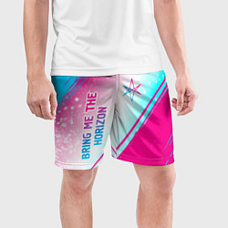 Шорты спортивные мужские Bring Me the Horizon neon gradient style вертикаль, цвет: 3D-принт — фото 2