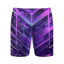 Шорты спортивные мужские Фиолетовые неон полосы киберпанк, цвет: 3D-принт