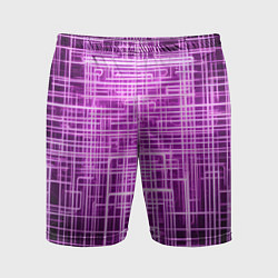 Шорты спортивные мужские Фиолетовые неоновые полосы киберпанк, цвет: 3D-принт