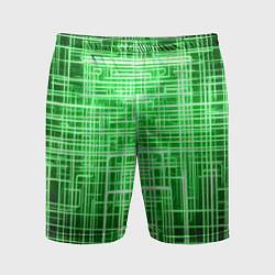 Шорты спортивные мужские Зелёные неоновые полосы киберпанк, цвет: 3D-принт