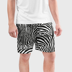 Шорты спортивные мужские Шкура зебры черно - белая графика, цвет: 3D-принт — фото 2